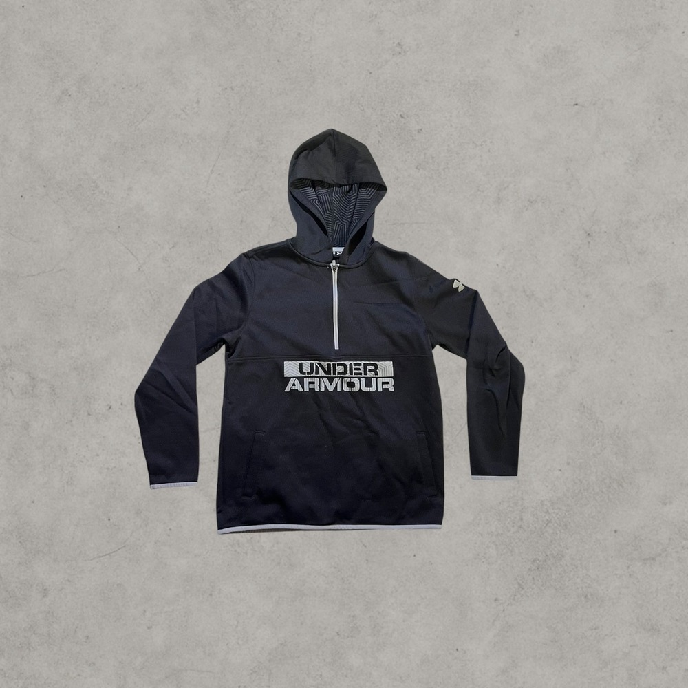 Under Armour Boys Black Quarter Zip Hoodie Graphic Logo Activewear YXL
